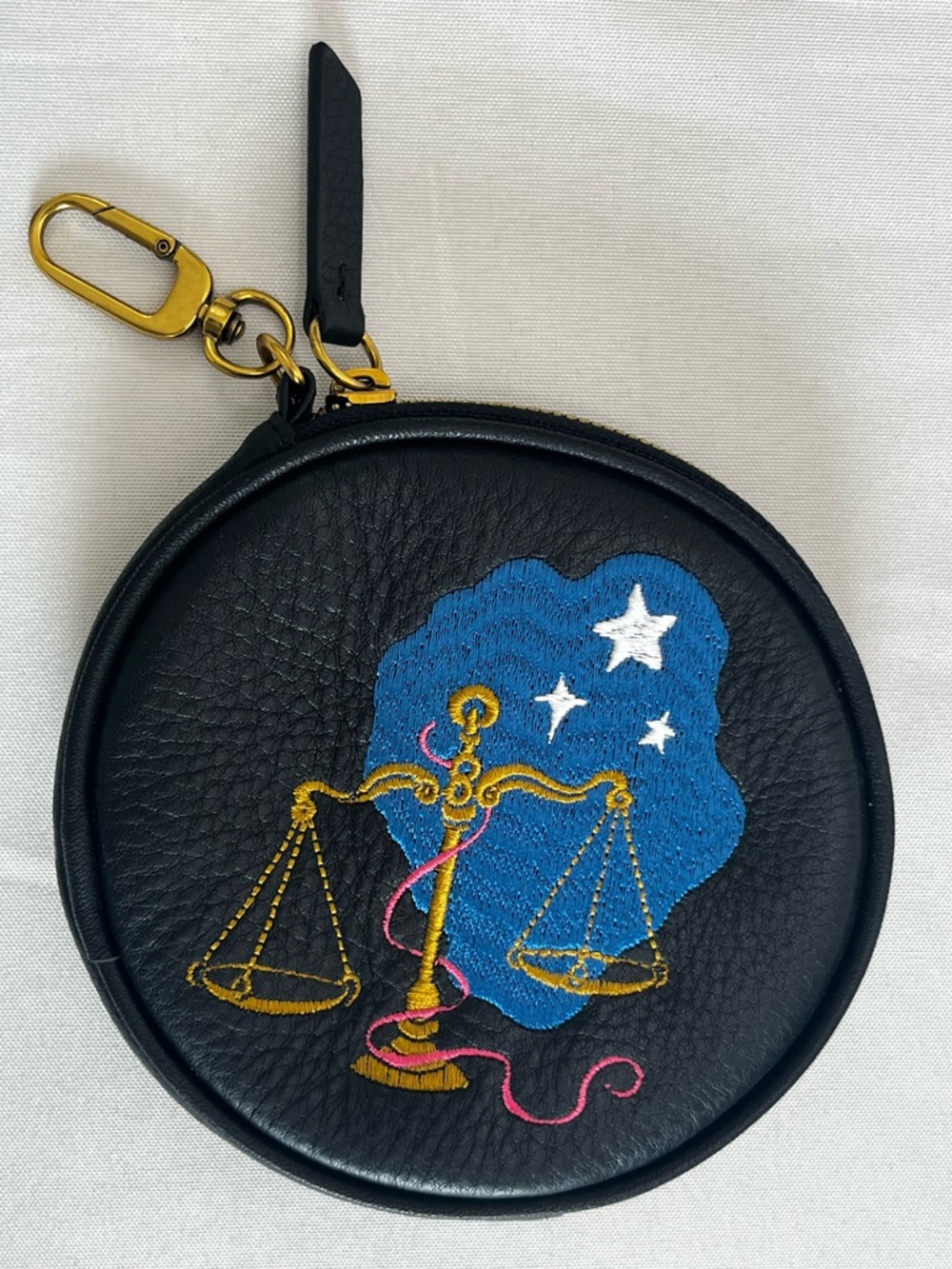HOBO Zodiac Star Sign Libra Pouch - Leather Black Embroidered Scales